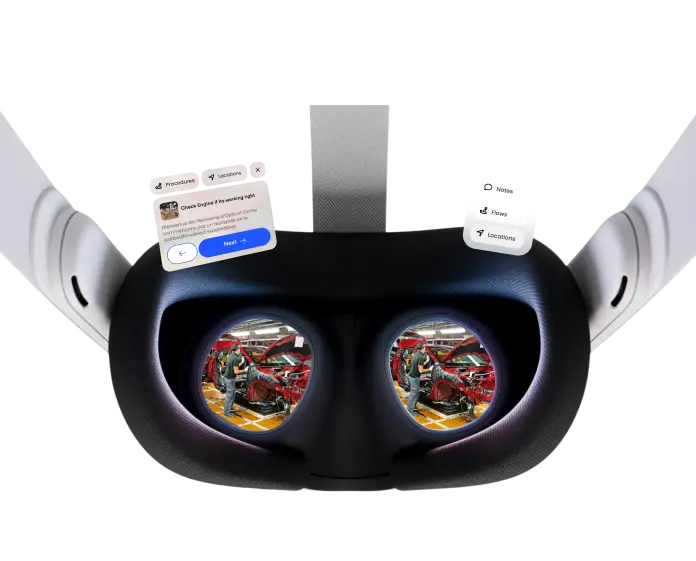 Virtual reality headset displaying interactive digital content, symbolizing the entrance to immersive Matterport tours powered by Treedis in VR.