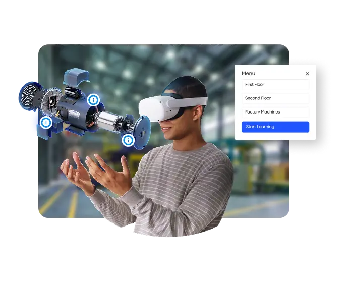 Person using a VR headset and hand controllers to interact with a digital twin model, showcasing VR customization tools.
