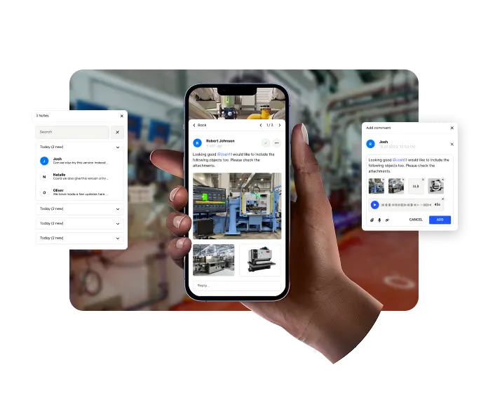Smartphone displaying AR overlays integrated with a Matterport digital twin, providing instant access to protocols and instructional data.
