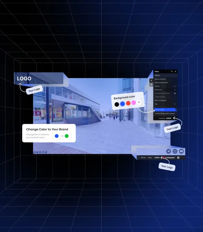 Customize every detail of your Matterport digital twin experience with Treedis White Label — from brand logos to interface colors, this image shows how businesses can create fully branded 3D environments tailored to their identity